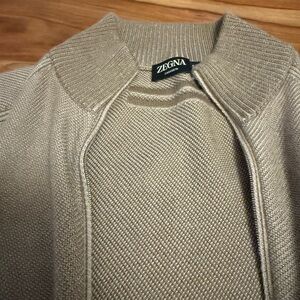 Zegna Men's Beige Zip Up Sweater